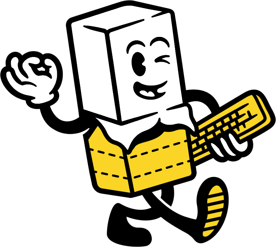 Mr. Butter, the Butter Websites mascot, holding a keyboard